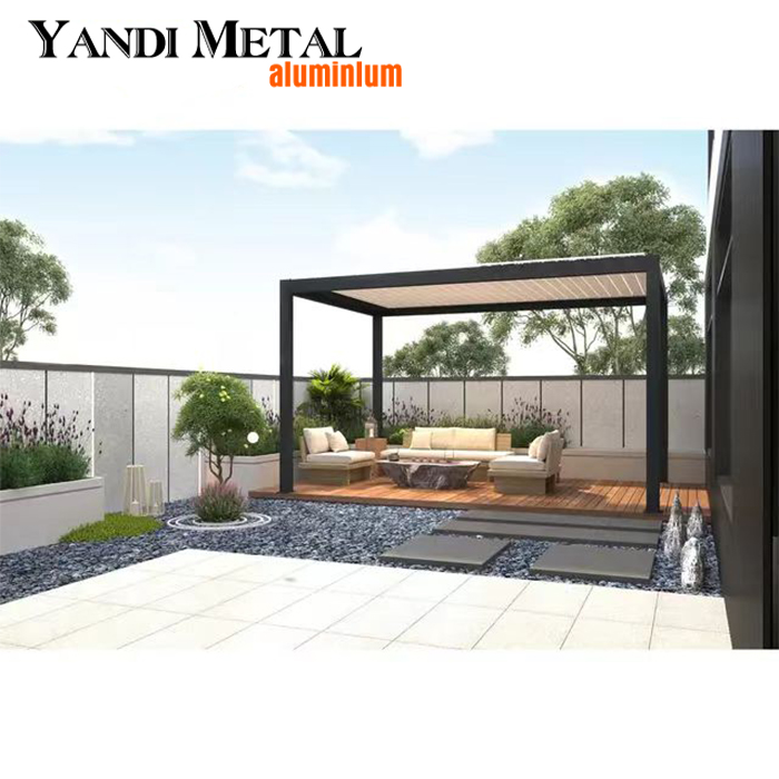 Heiße versenkbare Lamellen-Pergola aus Aluminium für den Außenbereich, elektrische, biometrische Luftkissen, wasserdichte Aluminium-Pergola