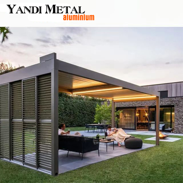Elektrisches, wasserdichtes Aluminium-Vordach für den Außenbereich, Gartenpavillon, Sonnenschutz, Lamellendach, Aluminium-Pergola