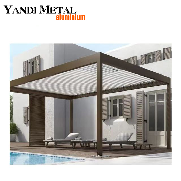 System Außengarten Terrasse im Innenhof Dachaktivität Wasserdichter, elektrisch verstellbarer Pavillon Bioklimatische Lamellen Pergola aus Aluminium