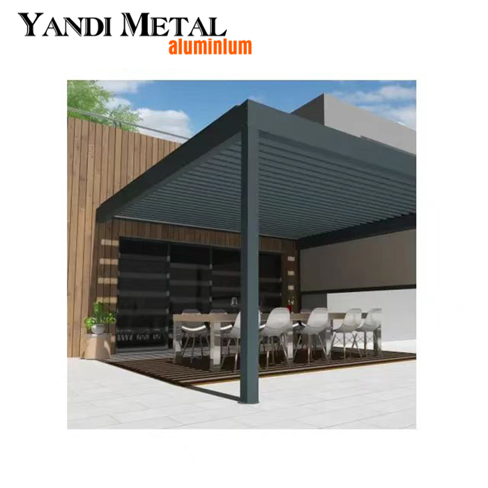 Luxuriöser Aluminium-Garten, verstellbarer Außenpavillon, maßgeschneiderte, moderne, elektrische Pergola aus Aluminium mit Lamellen und Glas