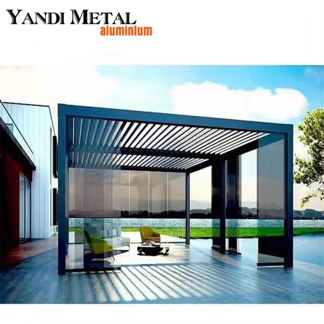 Großhandel Sonnenschutz, wasserdichter Regenschutz, luxuriöse moderne elektrische Pergola-Außenjalousien aus Aluminium