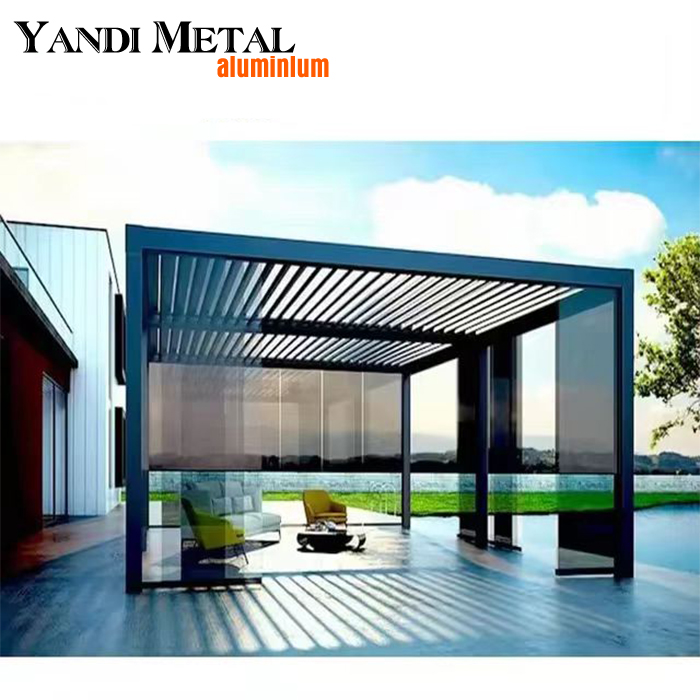 Großhandel Sonnenschutz, wasserdichter Regenschutz, luxuriöse moderne elektrische Pergola-Außenjalousien aus Aluminium