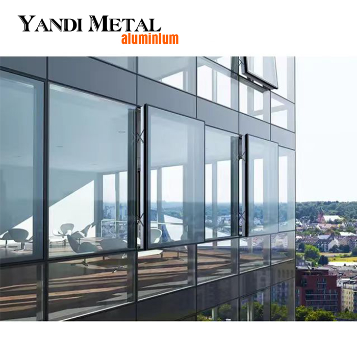 Vorhangfassade, bedienbares Fenster, fester Aluminiumrahmen, Innenglas-Schiebefenster, Aluminium-Vorhangfassade